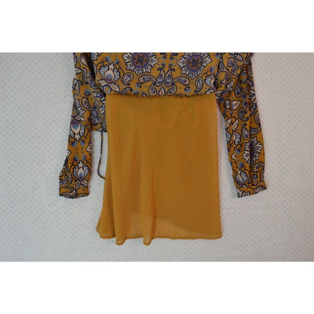 Everly Anthro Women's Small Gold Fit & Flare Long Sleeve Paisley Print Dress - Picture 14 of 16